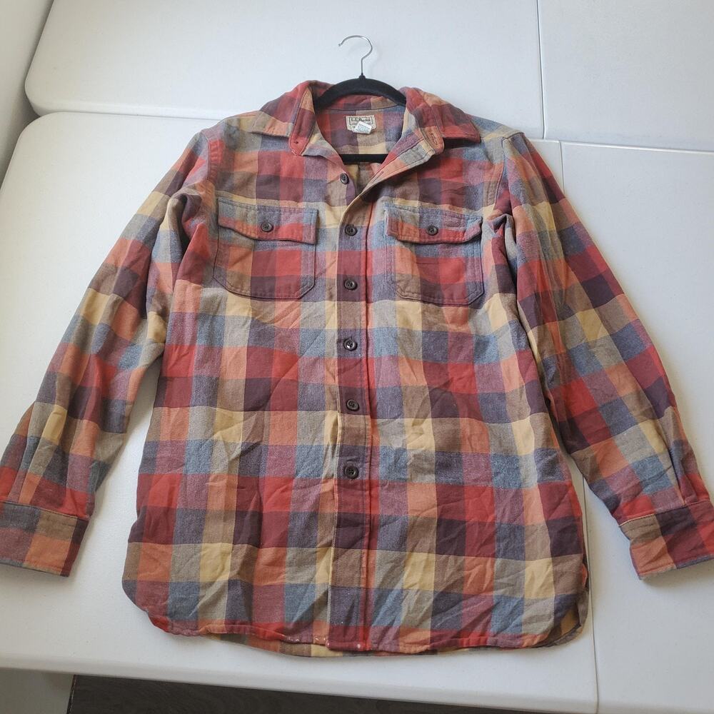 LL Bean Shirt Mens Small Multicolor Plaid Flannel Button Up Traditional Fit